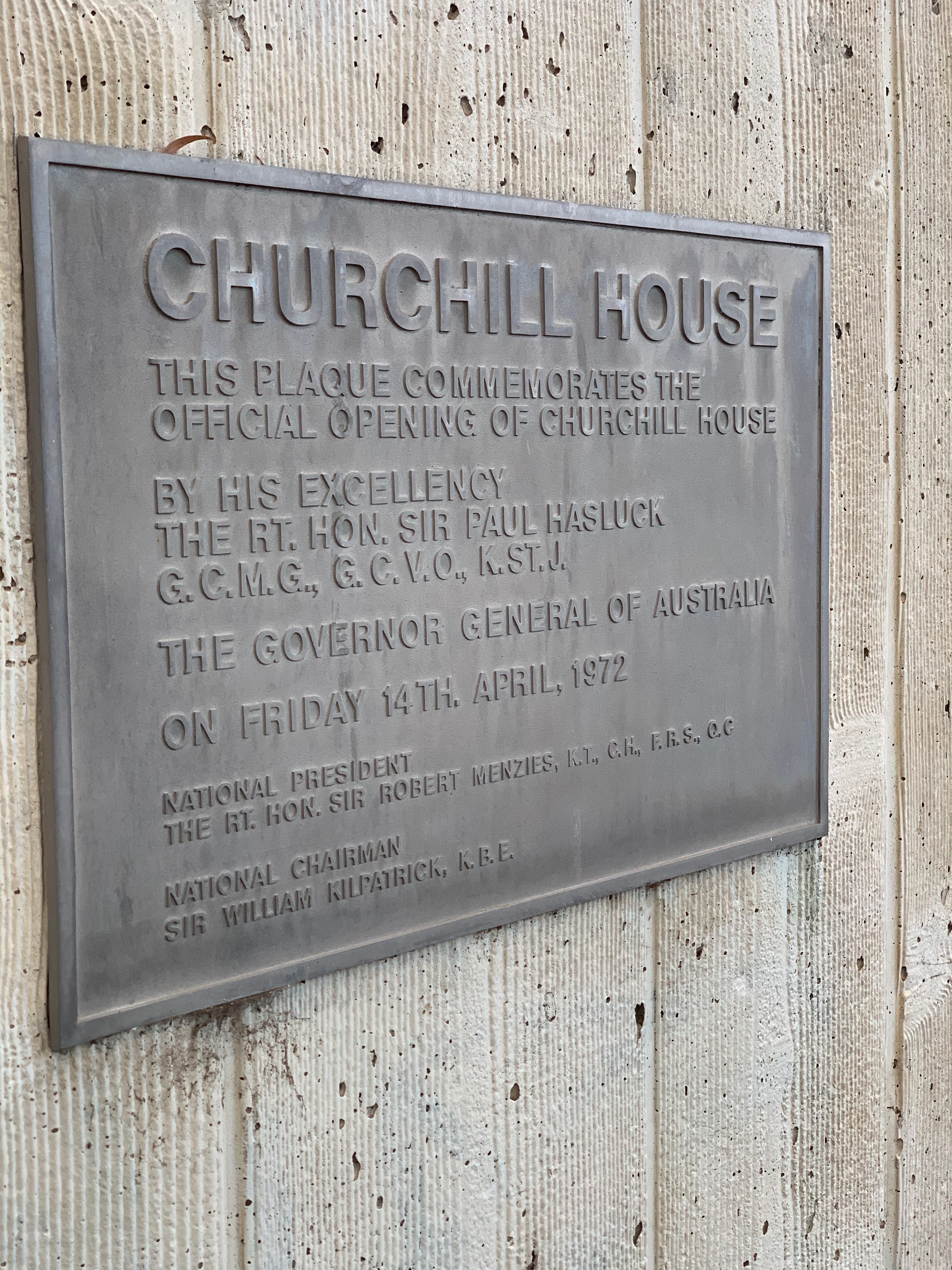 Image showing a plarque from the opening ceremony of churchill house